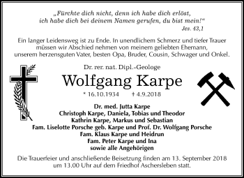 Traueranzeige von Wolfgang Karpe von Mitteldeutsche Zeitung