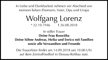 Traueranzeige von Wolfgang Lorenz von Mitteldeutsche Zeitung
