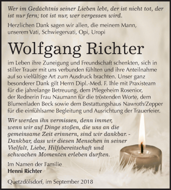 Traueranzeige von Wolfgang Richter von Mitteldeutsche Zeitung Bitterfeld