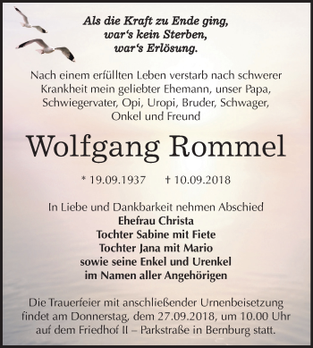 Traueranzeige von Wolfgang Rommel von Mitteldeutsche Zeitung Bernburg