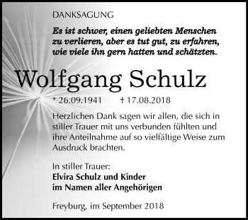 Traueranzeige von Wolfgang Schulz von Mitteldeutsche Zeitung
