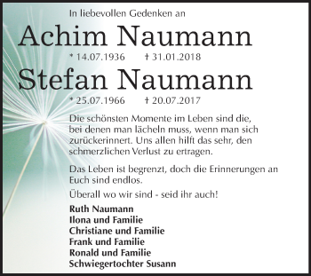 Traueranzeige von Achim und Stefan Naumann von Mitteldeutsche Zeitung Dessau-Roßlau