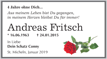 Traueranzeige von Andreas Fritsch von Mitteldeutsche Zeitung Merseburg/Querfurt