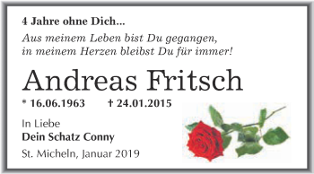 Traueranzeige von Andreas Fritsch von Super Sonntag Merseburg