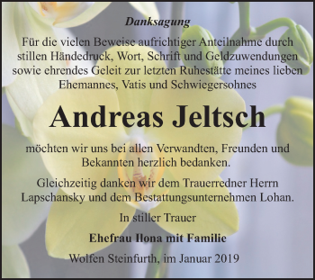 Traueranzeige von Andreas Jeltsch von Mitteldeutsche Zeitung Bitterfeld