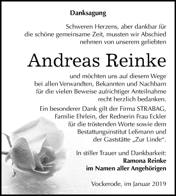 Traueranzeige von Andreas Reinke von Mitteldeutsche Zeitung