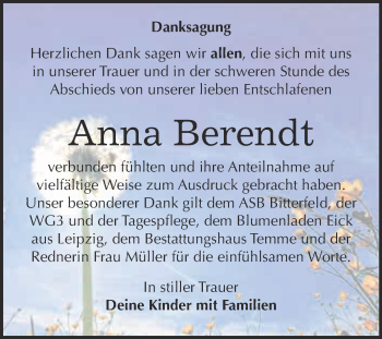 Traueranzeige von Anna Berendt von WVG - Wochenspiegel Bitterfeld
