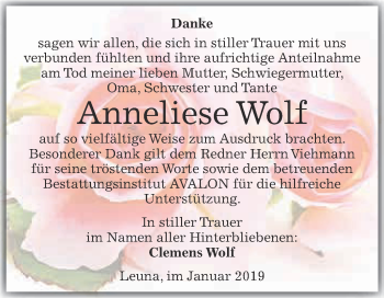 Traueranzeige von Anneliese Wolf von WVG - Wochenspiegel Merseburg