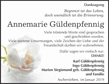 Traueranzeige von Annemarie Güldenpfennig von Super Sonntag Aschersleben