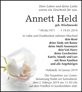 Traueranzeige von Annett Held von Mitteldeutsche Zeitung