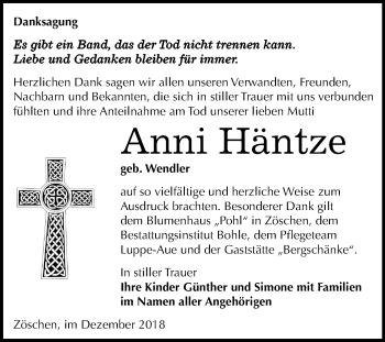 Traueranzeige von Anni Häntze von Mitteldeutsche Zeitung
