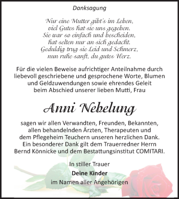 Traueranzeige von Anni Nebelung von Mitteldeutsche Zeitung Weißenfels
