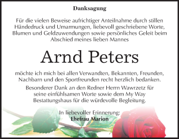 Traueranzeige von Arnd Peters von Mitteldeutsche Zeitung Weißenfels