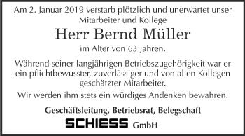 Traueranzeige von Bernd Müller von Super Sonntag Aschersleben