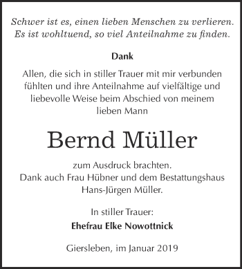 Traueranzeige von Bernd Müller von Super Sonntag Aschersleben