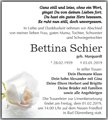 Traueranzeige von Bettina Schier von Mitteldeutsche Zeitung Merseburg/Querfurt