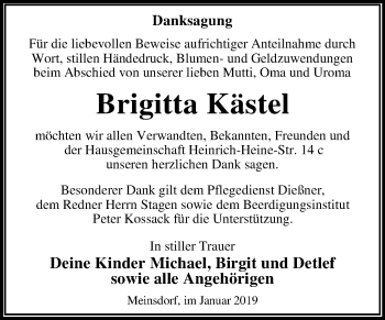 Traueranzeige von Brigitta Kästel von Mitteldeutsche Zeitung Dessau-Roßlau
