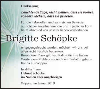 Traueranzeige von Brigitte Schöpke von Super Sonntag SGH Mansf. Land