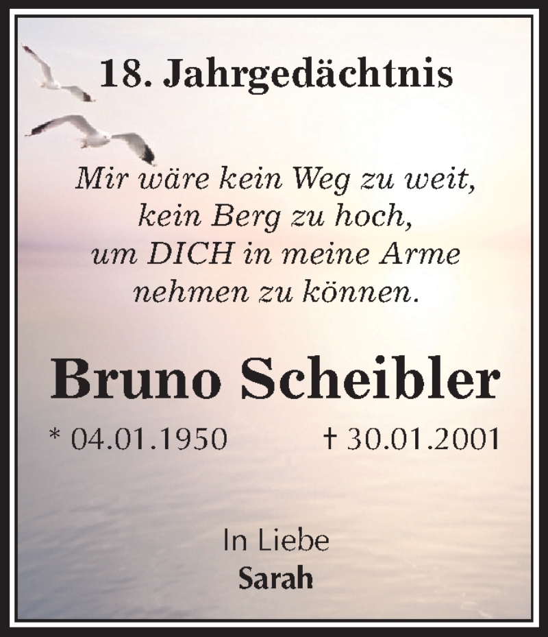  Traueranzeige für Bruno Scheibler vom 30.01.2019 aus Mitteldeutsche Zeitung Köthen