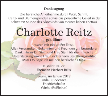 Traueranzeige von Charlotte Reitz von Mitteldeutsche Zeitung Merseburg/Querfurt