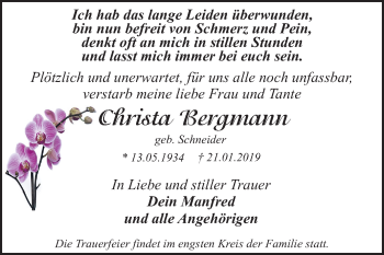 Traueranzeige von Christa Bergmann von Mitteldeutsche Zeitung Dessau-Roßlau
