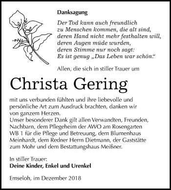 Traueranzeige von Christa Gering von Mitteldeutsche Zeitung