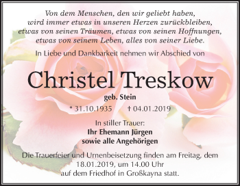 Traueranzeige von Christel Treskow von Mitteldeutsche Zeitung Merseburg/Querfurt
