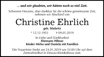 Traueranzeige von Christine Ehrlich von Mitteldeutsche Zeitung