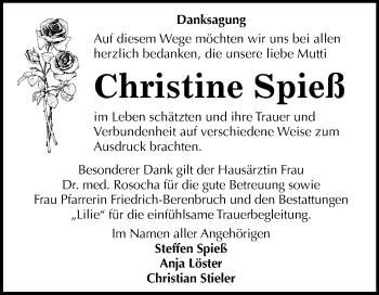 Traueranzeige von Christine Spieß von Mitteldeutsche Zeitung