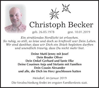 Traueranzeige von Christoph Becker von WVG - Wochenspiegel Quedlinburg