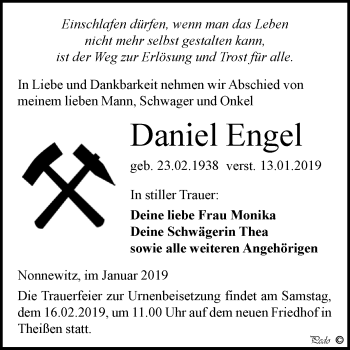 Traueranzeige von Daniel Engel von Super Sonntag Zeitz