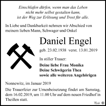 Traueranzeige von Daniel Engel von Mitteldeutsche Zeitung Zeitz