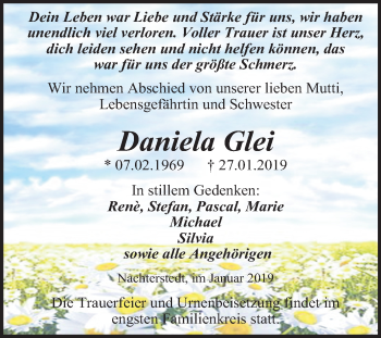 Traueranzeige von Daniela Glei von Mitteldeutsche Zeitung Aschersleben