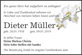 Traueranzeige von Dieter Müller von WVG - Wochenspiegel Wittenberg