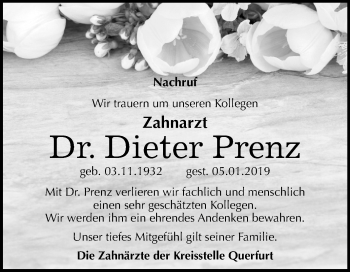 Traueranzeige von Dieter Prenz von Mitteldeutsche Zeitung Merseburg/Querfurt