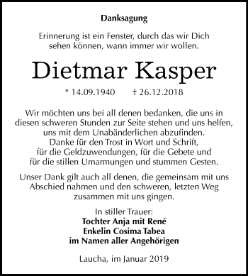 Traueranzeige von Dietmar Kasper von Mitteldeutsche Zeitung
