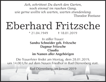 Traueranzeige von Eberhard Fritzsche von Super Sonntag Merseburg