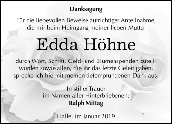 Traueranzeige von Edda Höhne von Mitteldeutsche Zeitung Halle/Saalkreis