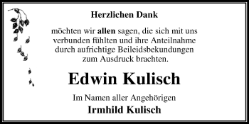 Traueranzeige von Edwin Kulisch von WVG - Wochenspiegel Dessau / Köthen