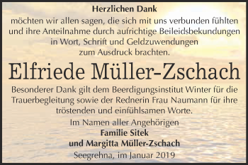 Traueranzeige von Elfriede Müller-Zschach von Super Sonntag Wittenberg