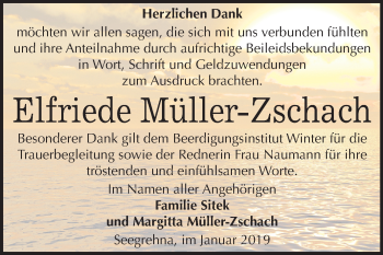 Traueranzeige von Elfriede Müller-Zschach von Mitteldeutsche Zeitung