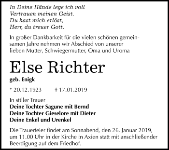 Traueranzeige von Else Richter von Mitteldeutsche Zeitung