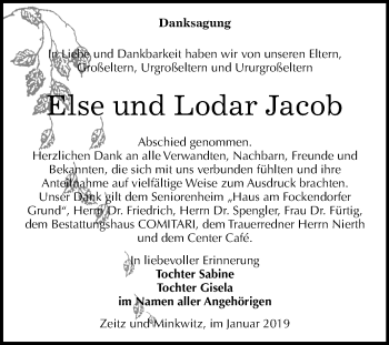 Traueranzeige von Else und Lodar Jacob von Mitteldeutsche Zeitung