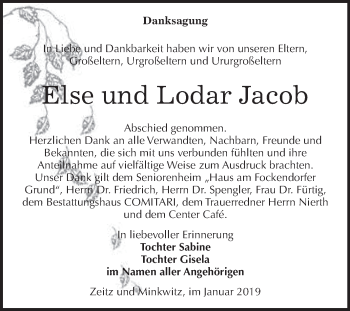 Traueranzeige von Else und Lodar Jacob von Super Sonntag Zeitz
