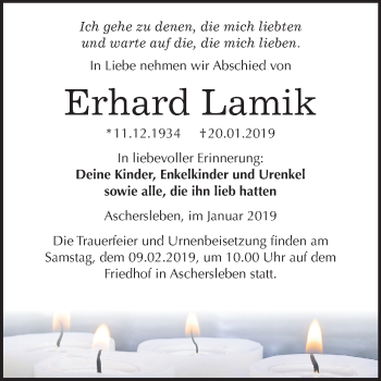 Traueranzeige von Erhard Lamik von Mitteldeutsche Zeitung Aschersleben