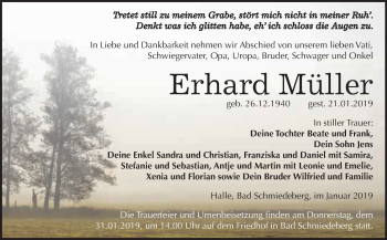 Traueranzeige von Erhard Müller von WVG - Wochenspiegel Wittenberg