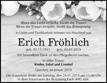 Traueranzeige von Erich Fröhlich von Mitteldeutsche Zeitung Merseburg/Querfurt
