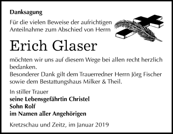 Traueranzeige von Erich Glaser von Mitteldeutsche Zeitung Zeitz