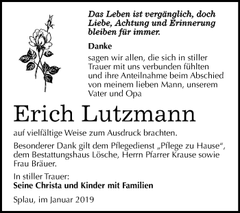 Traueranzeige von Erich Lutzmann von Mitteldeutsche Zeitung