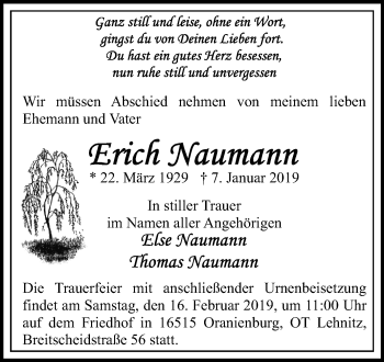Traueranzeige von Erich Naumann von Mitteldeutsche Zeitung Merseburg/Querfurt
